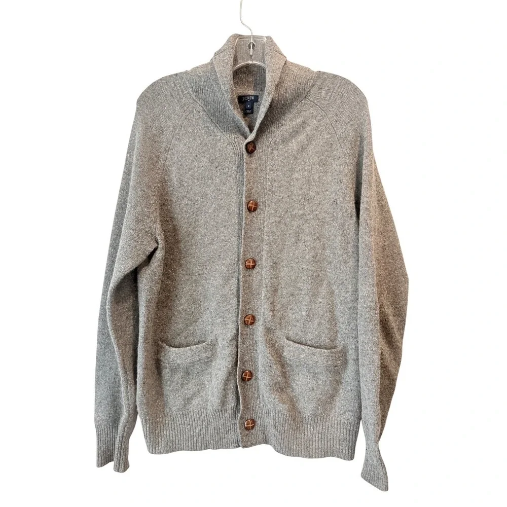 J Crew Mens Shawl Collar‎ Cardigan  Lambswool Gray Grandpacore Sz Med Button